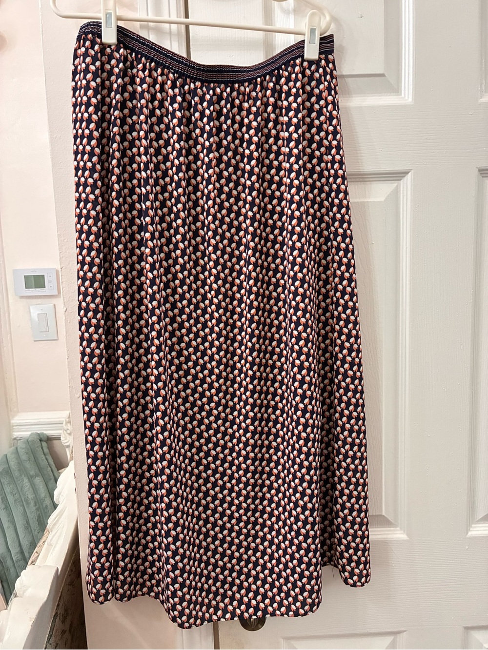 Max Studio Navy and Pink Patterned Midi Wrap Skirt with Side Tie - Picture 4 of 6